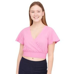 Abound Women's Crop Top Purple Violet Cap Sleeve Surplice size small